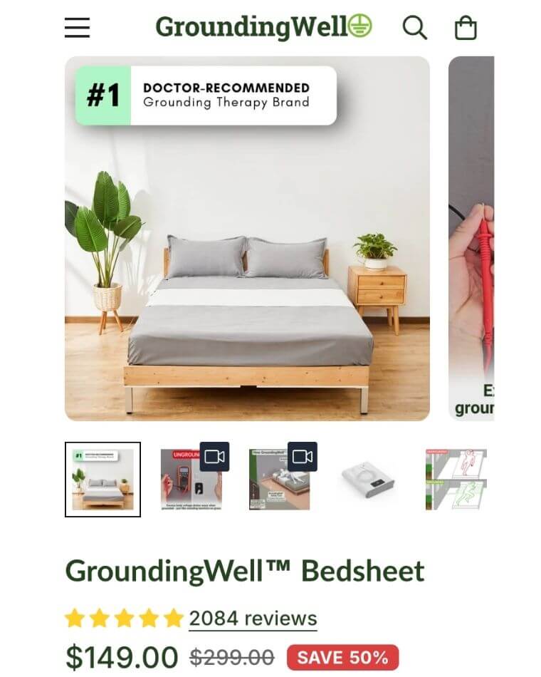GroundingWell product page showing 50% off